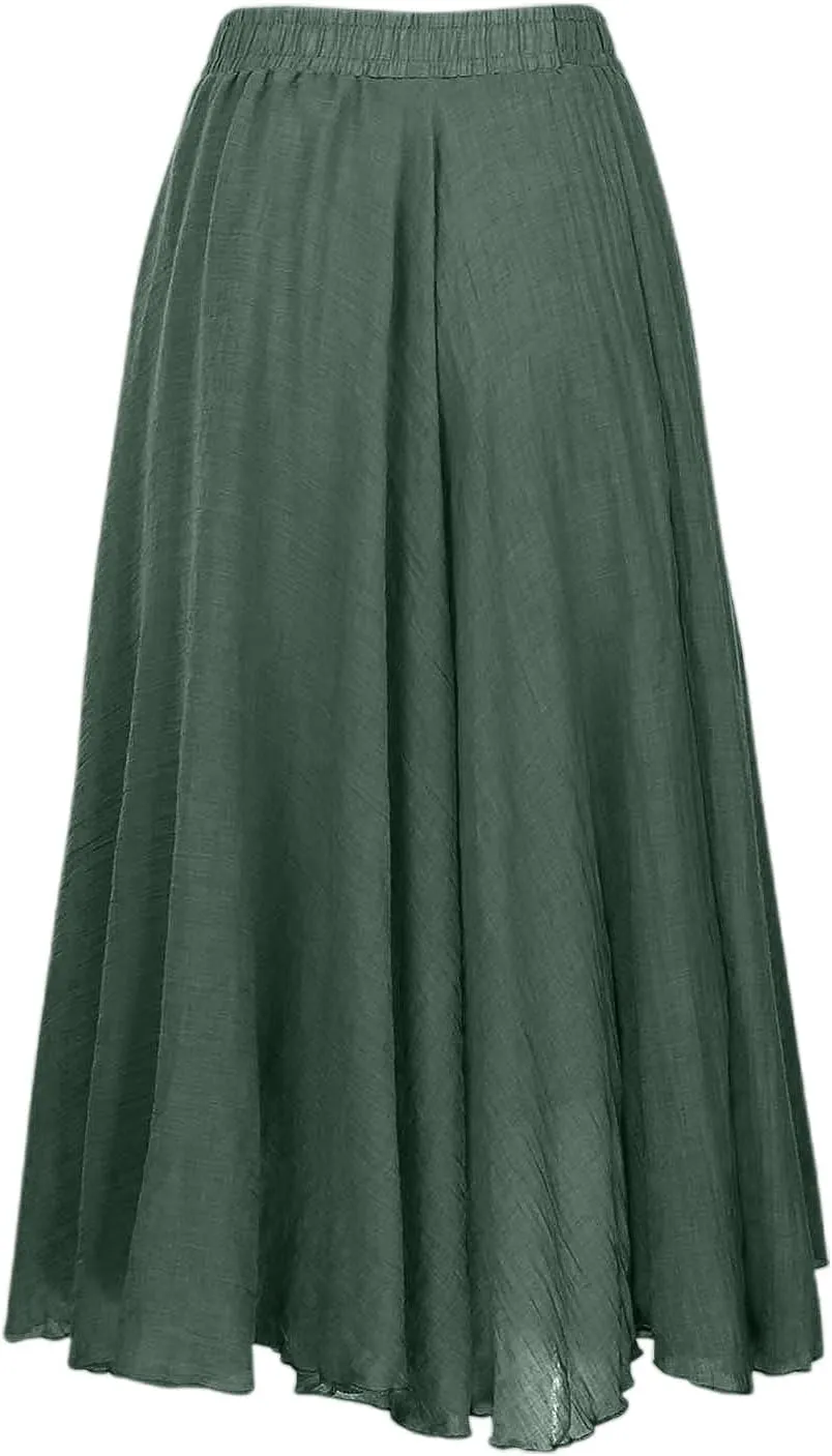 Ruffle Skirt Trendy Flared High Elastic Waist Solid Loose Pleated Long Skirts for Women Summer Vacation Clothes