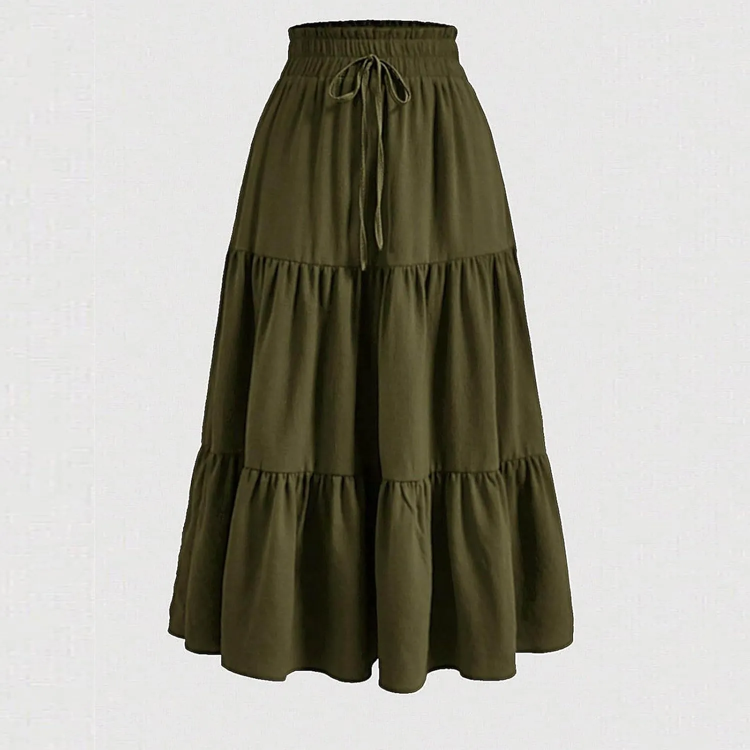 Ruffle Tiered Skirt for Women Summer High Waist Pleated A-Line Flowy Beach Skirts Casual Fashion Vacation Long Skirt