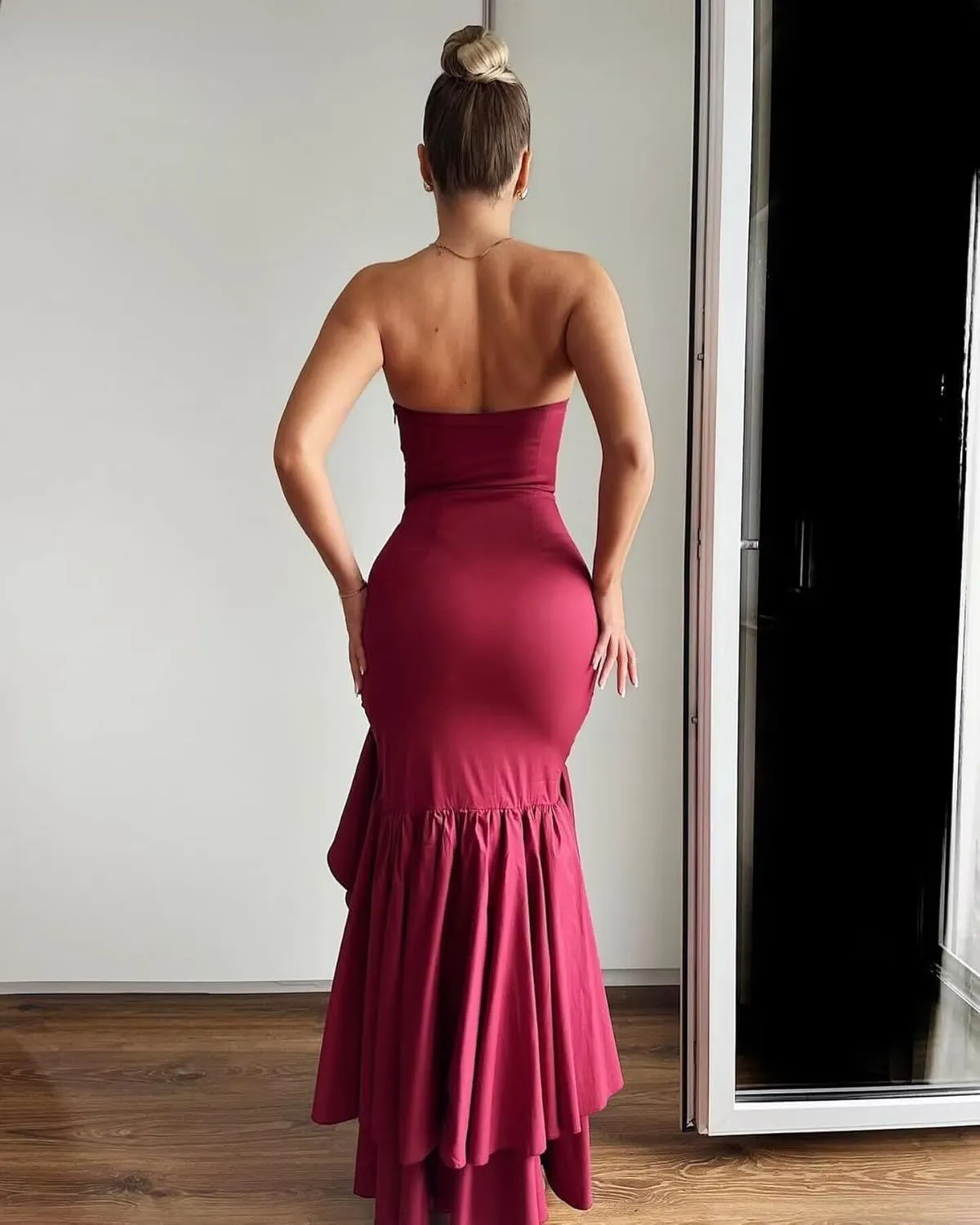 Ruffled Prom Dress for Women Corset Mermaid Formal Party Gowns with Slit