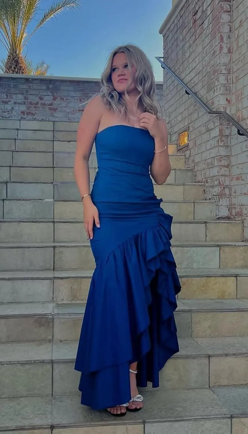 Ruffled Prom Dress for Women Corset Mermaid Formal Party Gowns with Slit