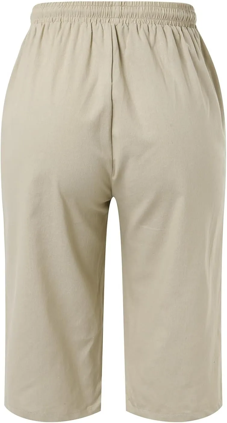sdbrld Linen Shorts for Women Pull On Knee-Length Bermuda Shorts Plus Size Drawstring Casual Summer High Waisted Shorts 2024