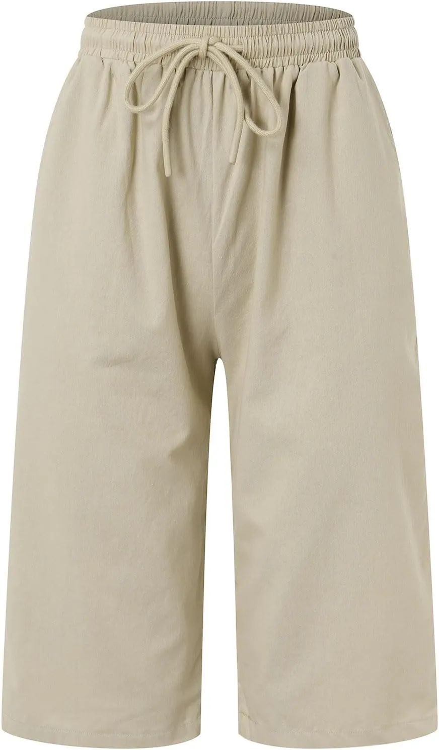 sdbrld Linen Shorts for Women Pull On Knee-Length Bermuda Shorts Plus Size Drawstring Casual Summer High Waisted Shorts 2024