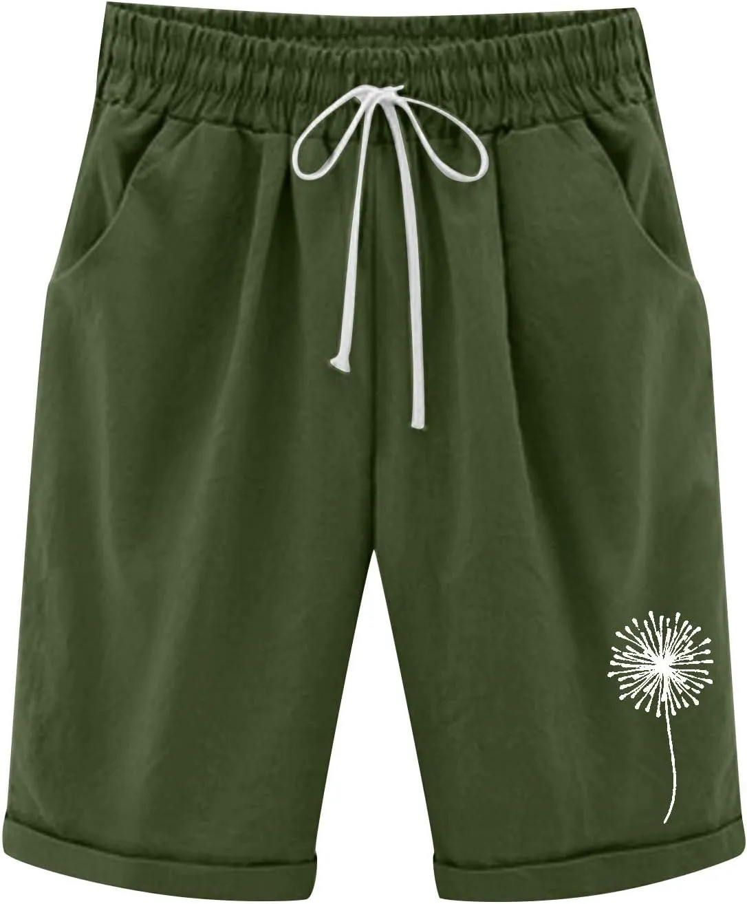 sdbrld Shorts for Women Jeans High Waisted Shorts Women Dressy Women's Knee-Length Bermuda Casual Shorts with Elastic Waist Drawstring Army Green