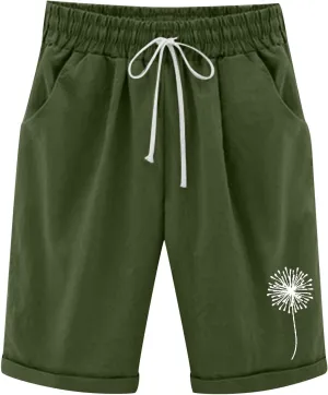 sdbrld Shorts for Women Jeans High Waisted Shorts Women Dressy Women's Knee-Length Bermuda Casual Shorts with Elastic Waist Drawstring Army Green