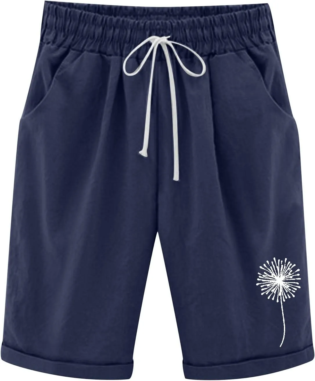 sdbrld Shorts for Women Trendy Knee-Length Bermuda Shorts Summer Floral Plus Size Beach Long Shorts Elastic Waist Drawstring