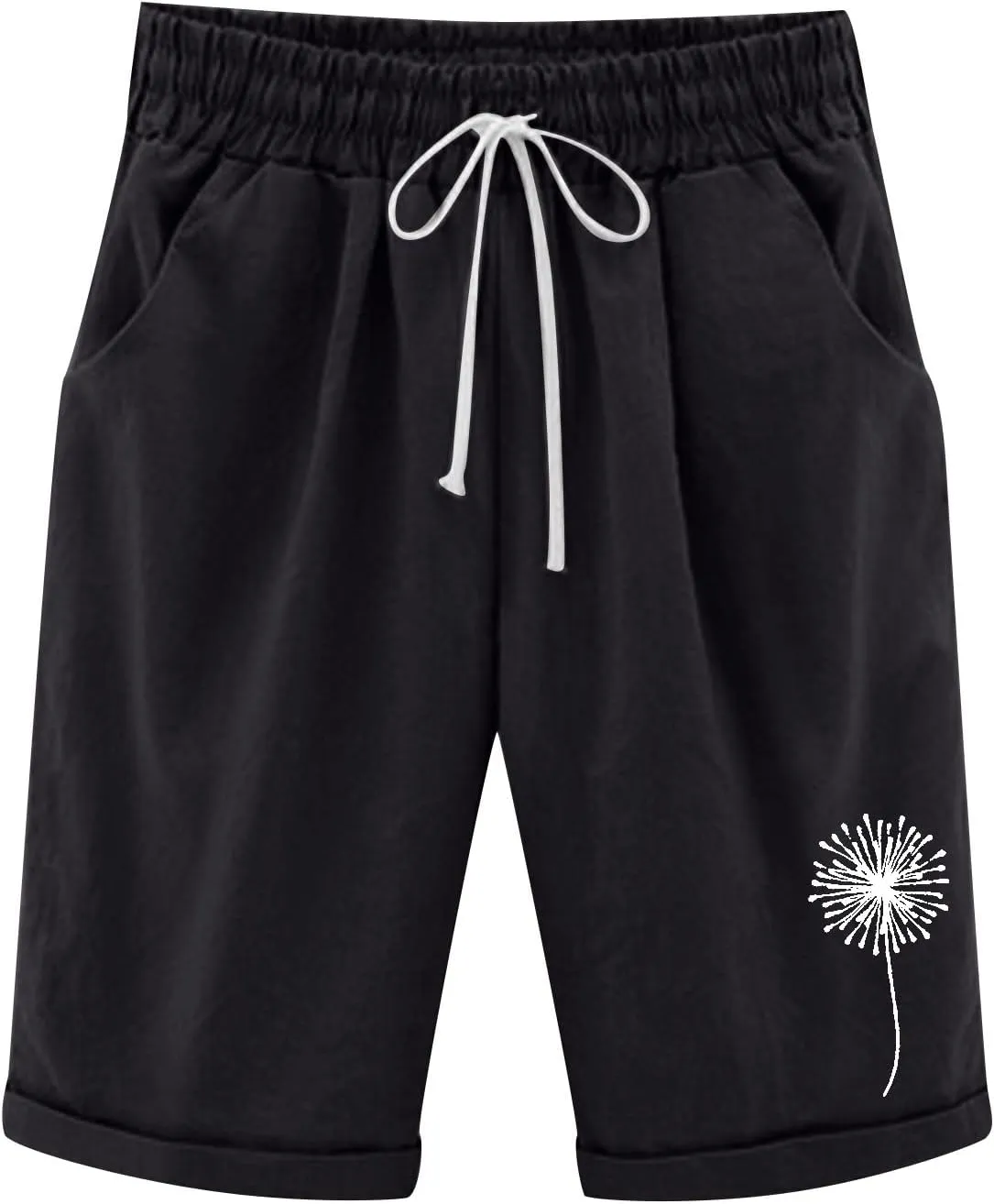 sdbrld Shorts for Women Trendy Knee-Length Bermuda Shorts Summer Floral Plus Size Beach Long Shorts Elastic Waist Drawstring
