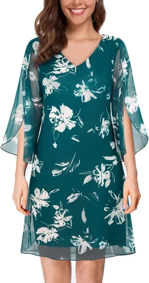 SeSe Code Womens Ruffle 3/4 Sleeve Stretchy Mesh Dress Wedding Guest Dresses