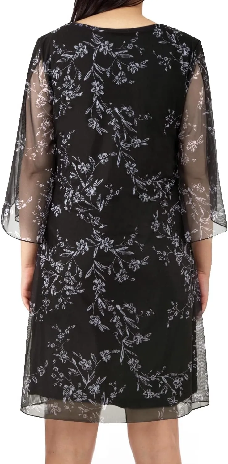 SeSe Code Womens Ruffle 3/4 Sleeve Stretchy Mesh Dress Wedding Guest Dresses