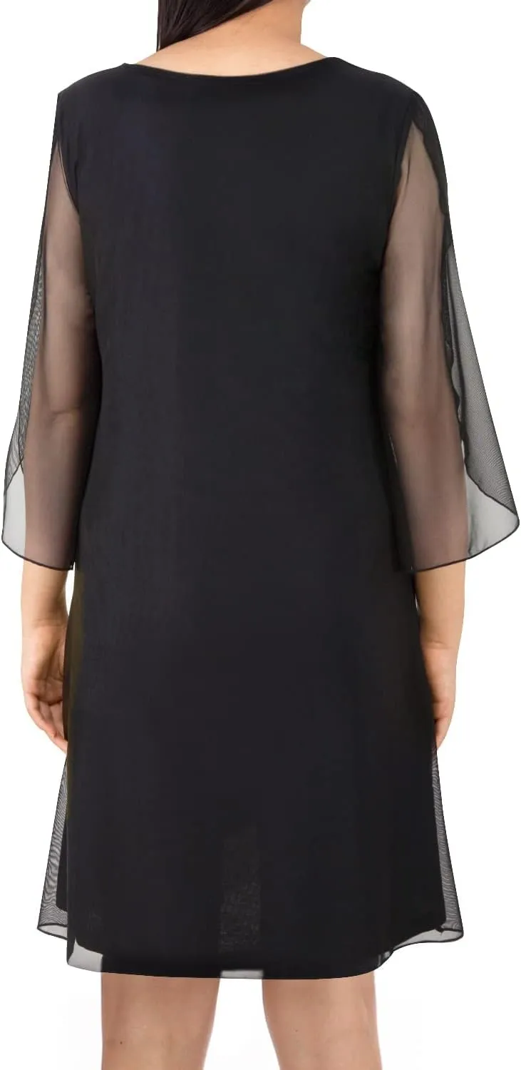 SeSe Code Womens Ruffle 3/4 Sleeve Stretchy Mesh Dress Wedding Guest Dresses