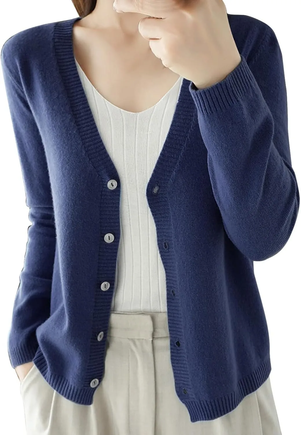 SHAOBGE Chunky Knitted Sweater Women's Spring and Autumn Leisure Loose Solid Long Sleeve V Chunky Oversized Sweaters for