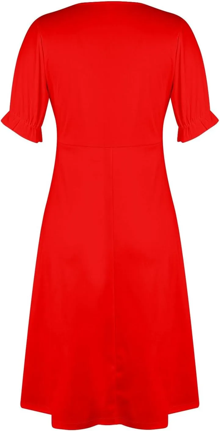 Shift Dresses for Women Faux Wrap Irregular Hem Boho Midi-Dress Elegant Summer Trendy 2025