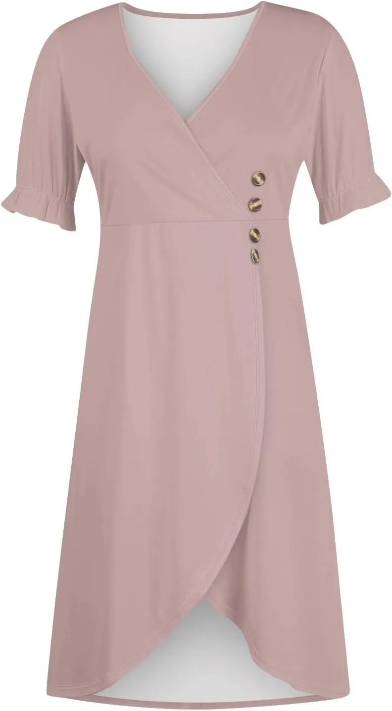 Shift Dresses for Women Faux Wrap Irregular Hem Boho Midi-Dress Elegant Summer Trendy 2025
