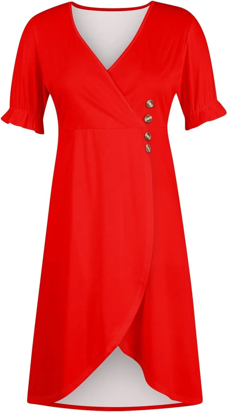 Shift Dresses for Women Faux Wrap Irregular Hem Boho Midi-Dress Elegant Summer Trendy 2025