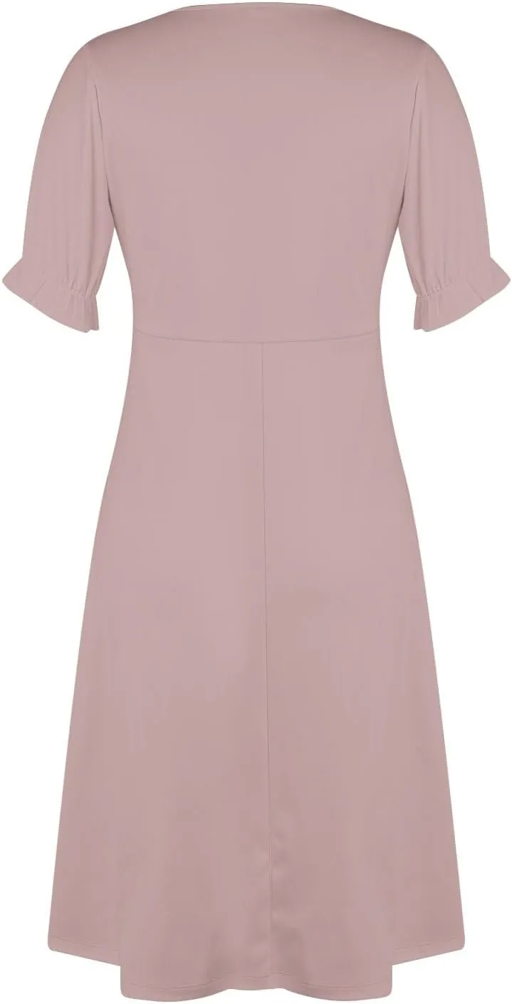 Shift Dresses for Women Faux Wrap Irregular Hem Boho Midi-Dress Elegant Summer Trendy 2025