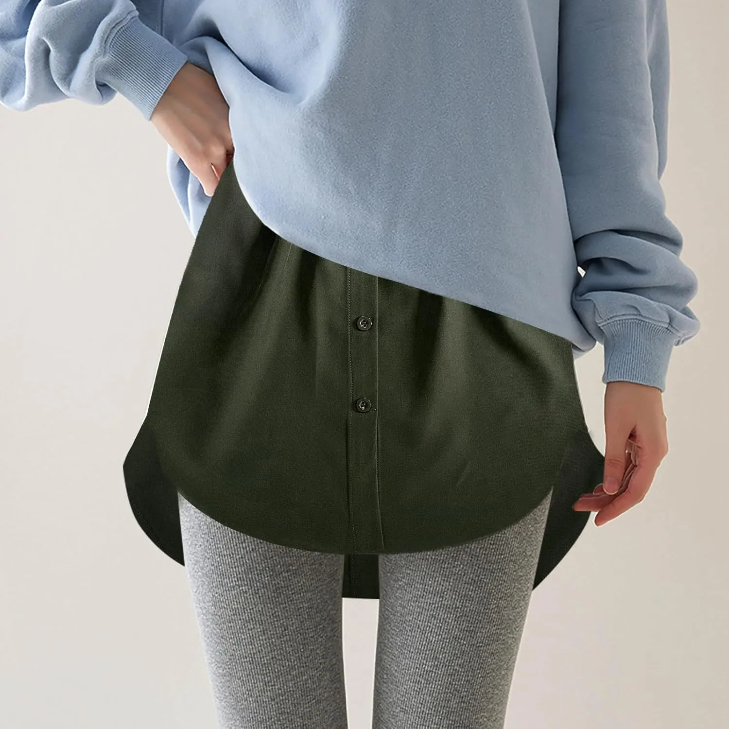 Shirt Extenders for Women Solid Color Mini Removable Layering Skirts Button Up Half Length Undershirt Fake Skirt Slip