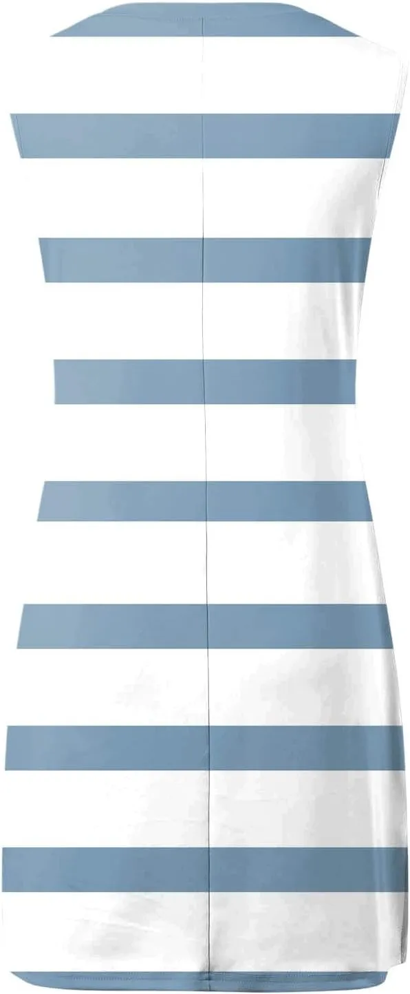 Short Summer Dresses for Women Fashion Striped Sleeveless V Neck Tshirt Mini Dress Bohemian Wedding Teacher Outfits
