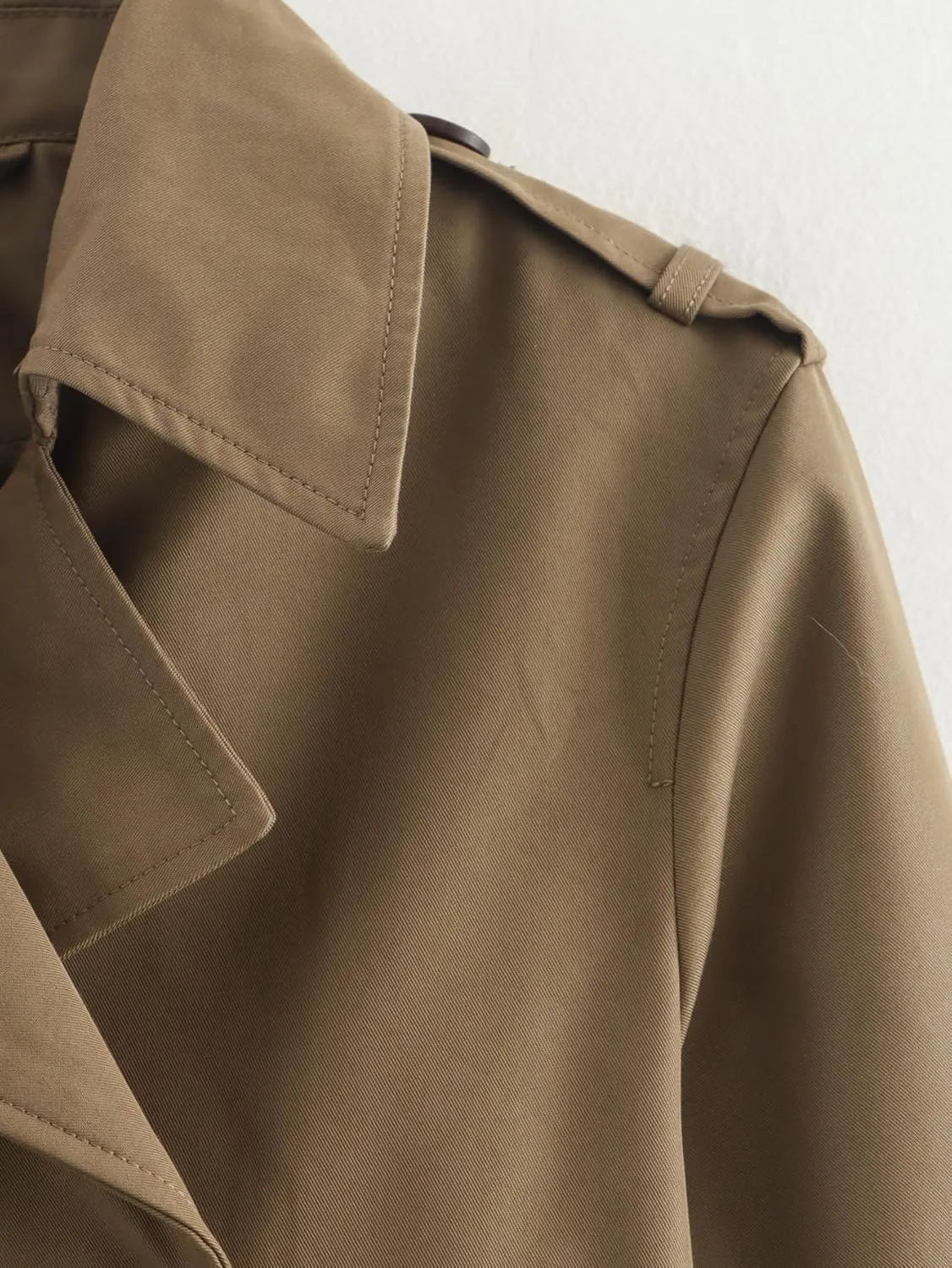 Short Trench Coat for Women, Double Breasted Long Sleeve Lapel Casual Jackets Outerwear with Pockets