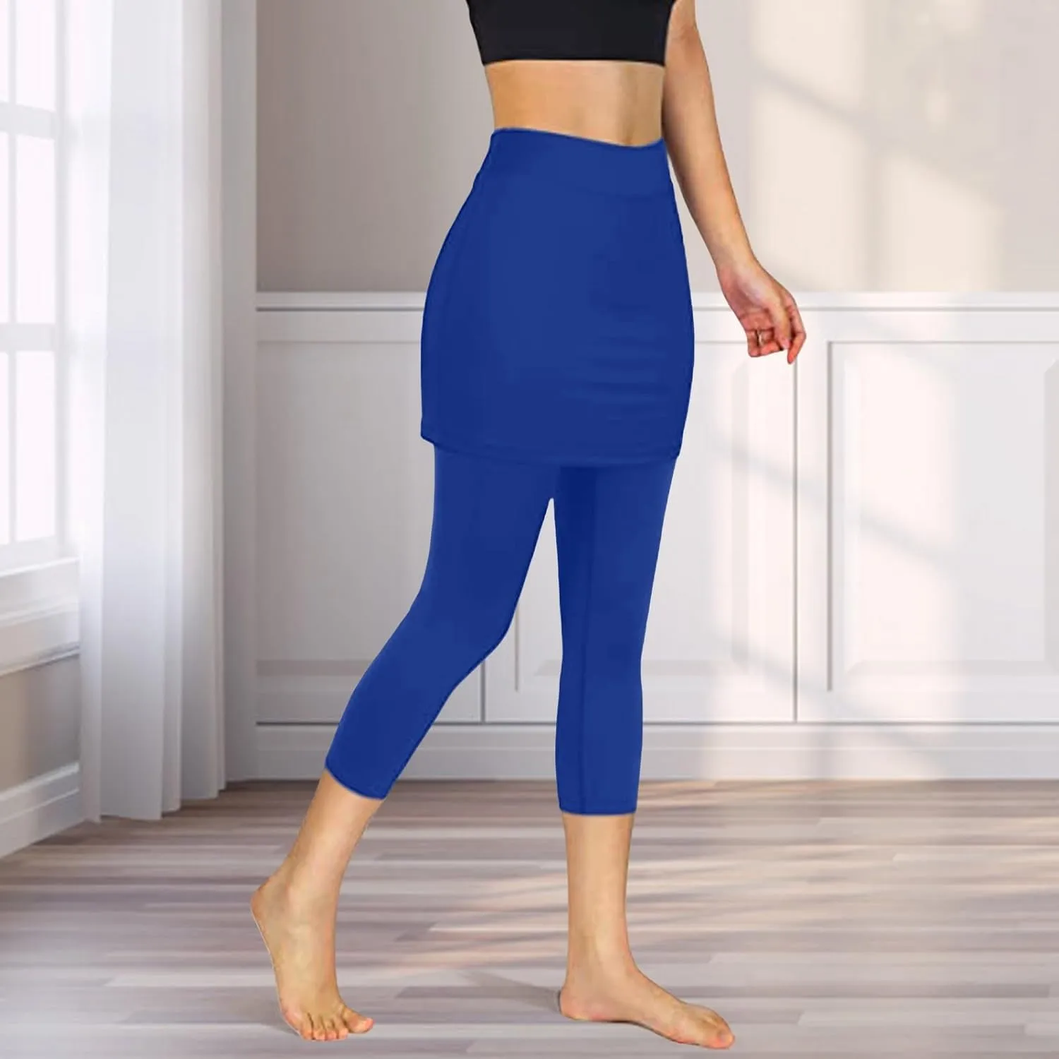 Skirted Leggings for Women Athletic Pickleball Tennis Skorts Capris Elastic Waist Workout Gym Yoga Legging with Skirt