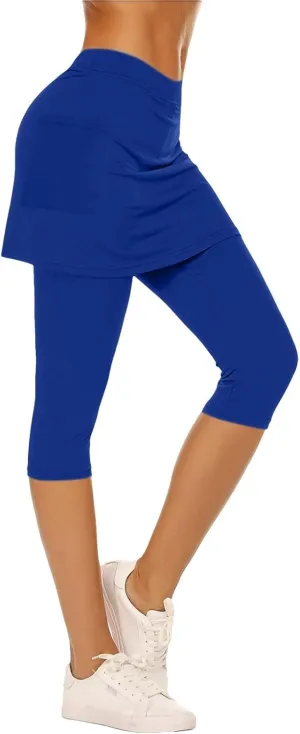 Skirted Leggings for Women Athletic Pickleball Tennis Skorts Capris Elastic Waist Workout Gym Yoga Legging with Skirt