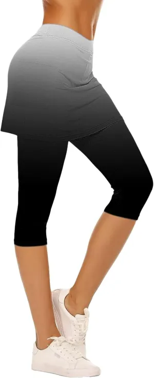 Skirted Leggings for Women Stretchy Tennis Golf Pickleball Skorts Summer Capris Gym Workout Yoga Legging with Skirts