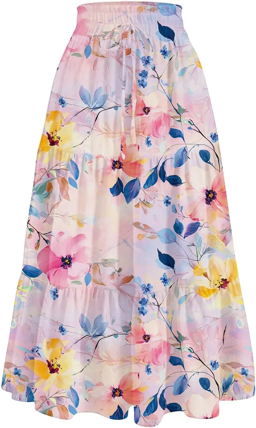 Skirts for Girls High Waist Flowy Maxi Skirt A-Line Long Skirt Boho Summer