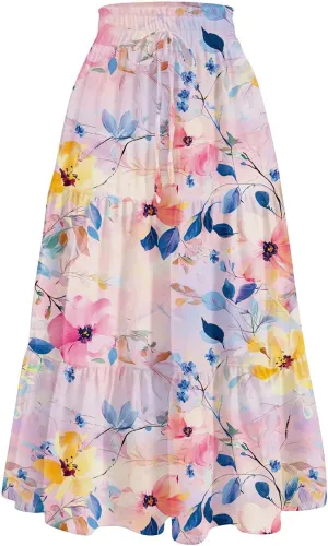 Skirts for Girls High Waist Flowy Maxi Skirt A-Line Long Skirt Boho Summer