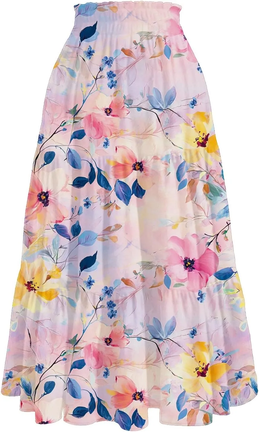 Skirts for Girls High Waist Flowy Maxi Skirt A-Line Long Skirt Boho Summer