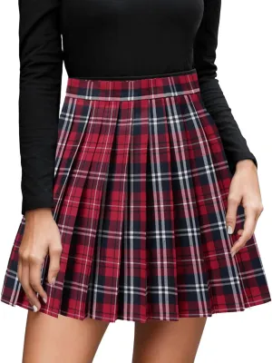 Skirts for Women Women's Casual Plaid High Waist Pleated A Line Mini Skirt
