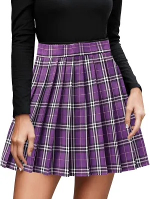 Skirts for Women Women's Casual Plaid High Waist Pleated A Line Mini Skirt