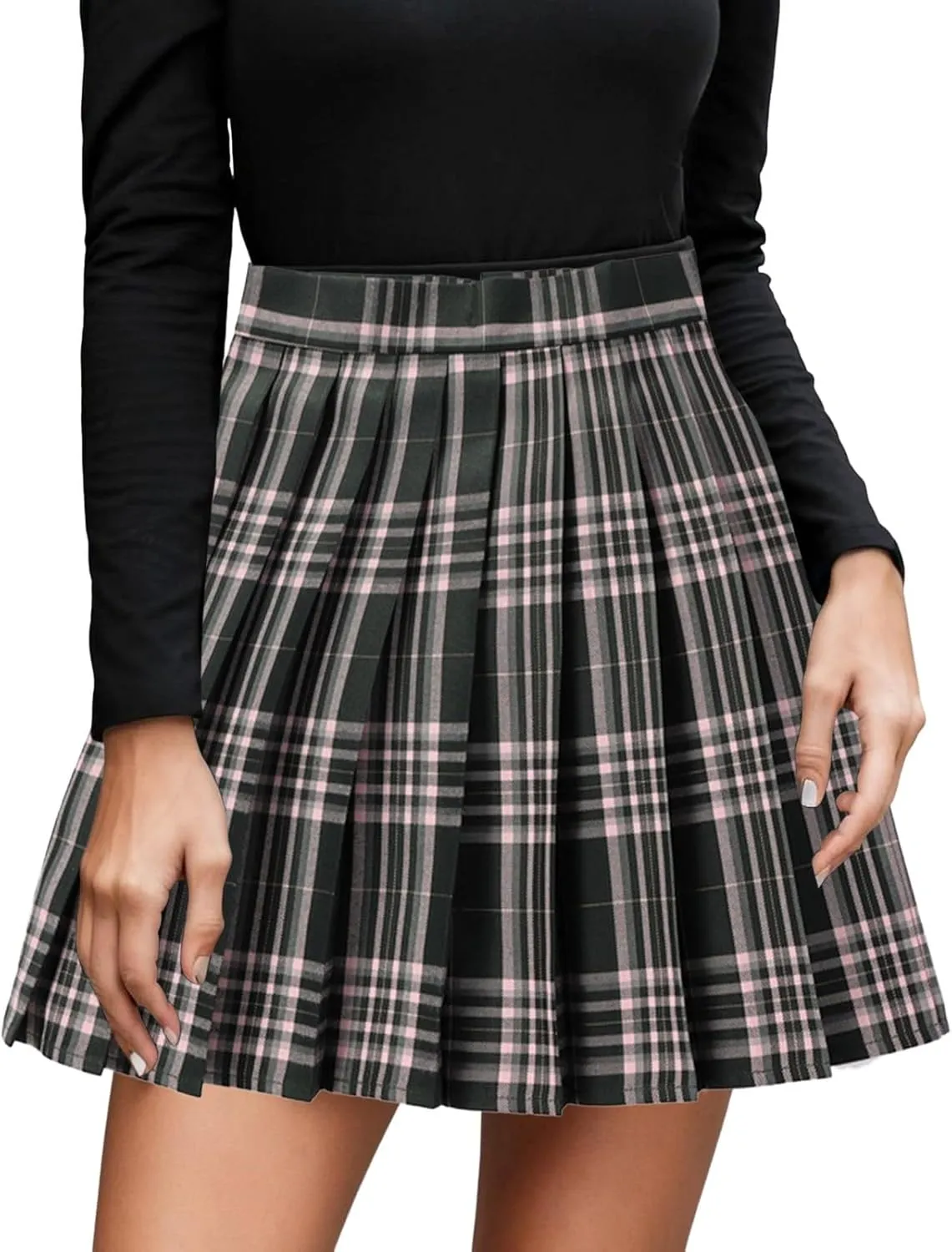 Skirts for Women Women's Casual Plaid High Waist Pleated A Line Mini Skirt