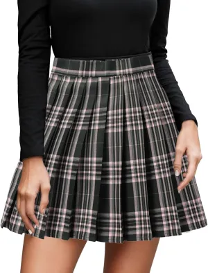 Skirts for Women Women's Casual Plaid High Waist Pleated A Line Mini Skirt