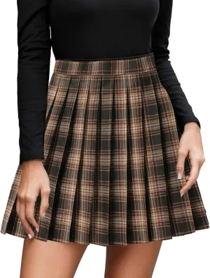 Skirts for Women Women's Casual Plaid High Waist Pleated A Line Mini Skirt