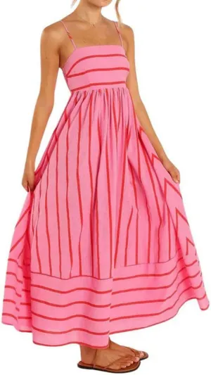 Smocked Maxi Dress for Women Striped Sleeveless Cutout Backless Sundress Boho Flowy Back Sexy Strap Swing Dresses