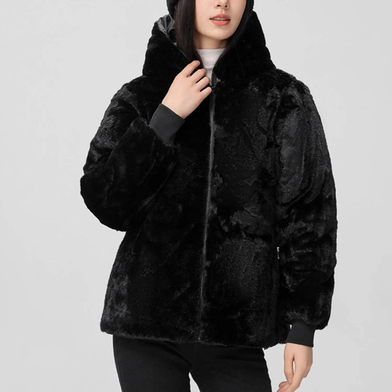 Snow Jackets for Women Winter Warm down Coats Plus Size Fuzzy Hooded Puffer Jackets Outdoor Waterproof Parka Coats