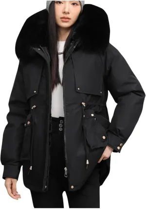 Snow Jackets for Women Winter Warm down Coats Plus Size Fuzzy Hooded Puffer Jackets Outdoor Waterproof Parka Coats