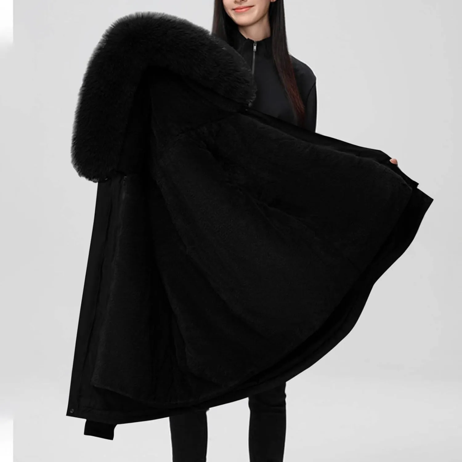 Snow Jackets for Women Winter Warm down Coats Plus Size Fuzzy Hooded Puffer Jackets Outdoor Waterproof Parka Coats