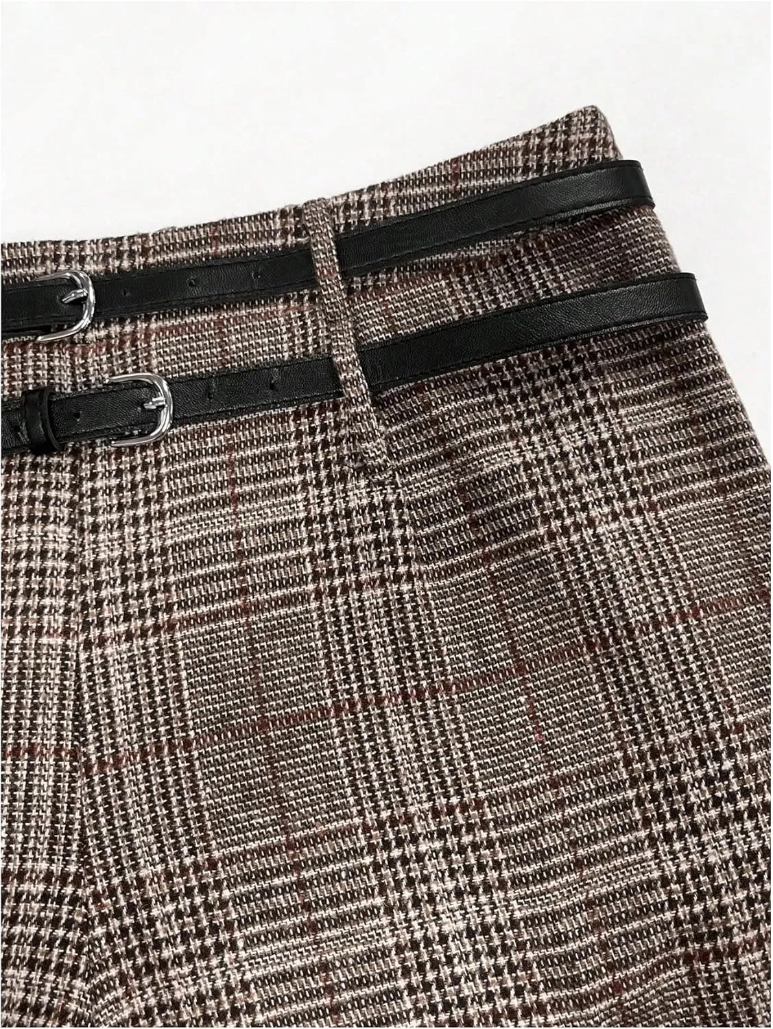 SOLY HUX Women's Plus Size Dress Pants Plaid Wide Leg High Waisted Work Office Tailored Pants with Belt
