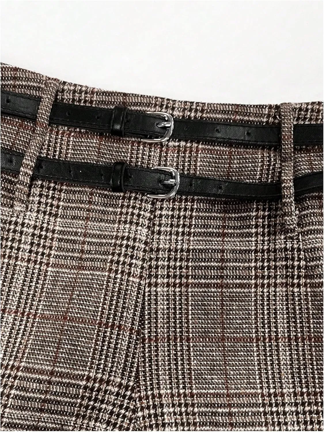 SOLY HUX Women's Plus Size Dress Pants Plaid Wide Leg High Waisted Work Office Tailored Pants with Belt