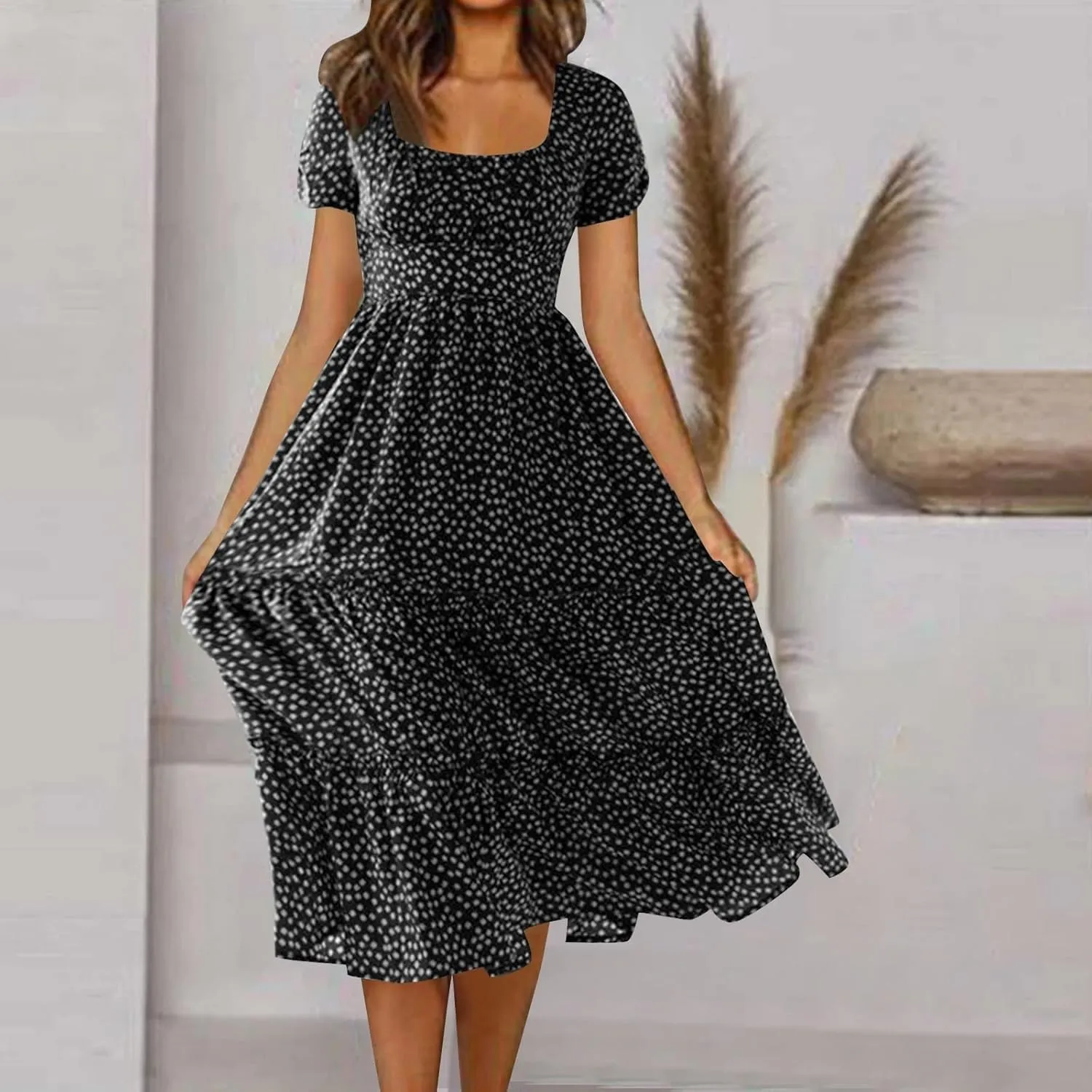 Spring Dresses for Women Floral Maxi Dress Beach Vacation Clothes Short Sleeve Casual Summer Ruffled Flowy Sundresses