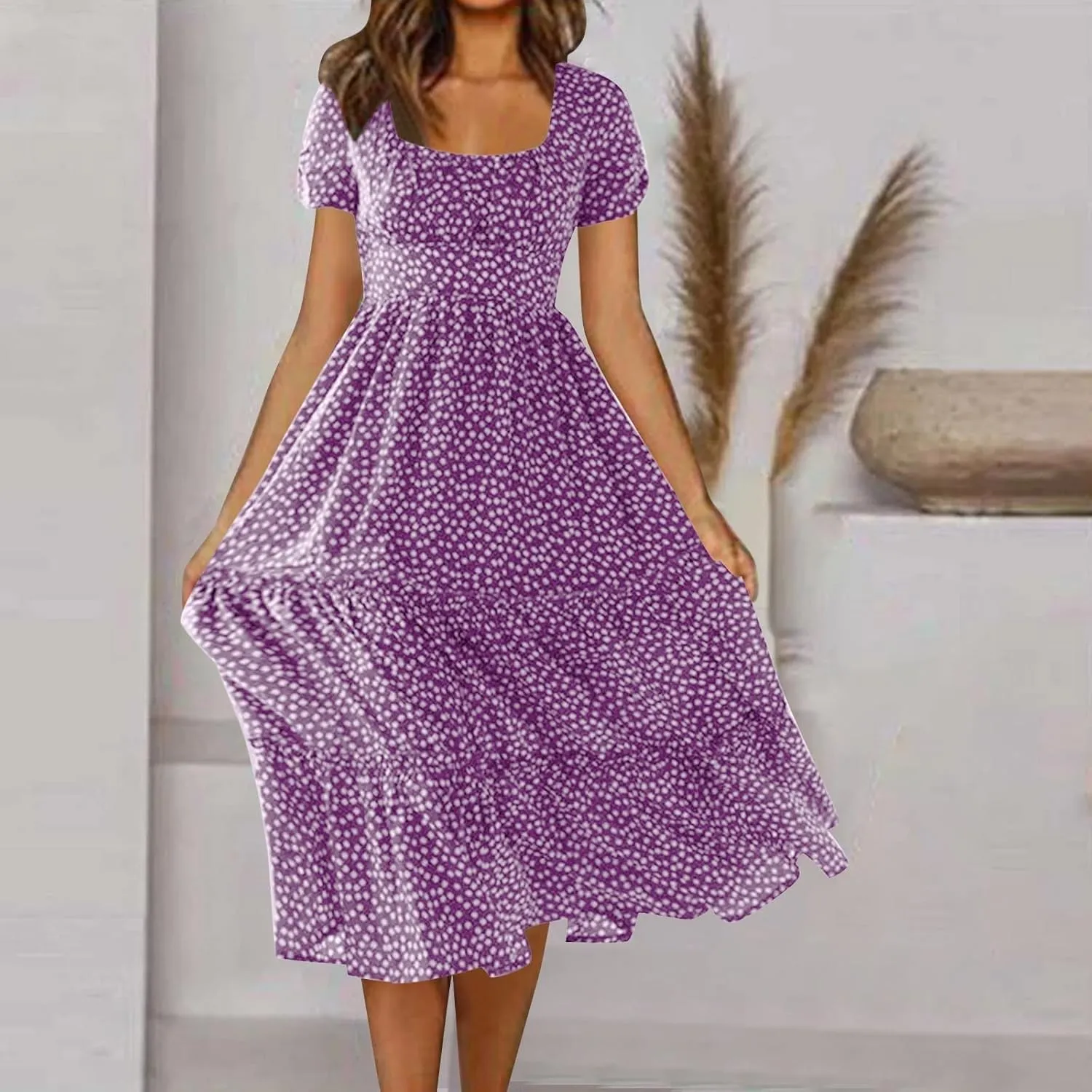 Spring Dresses for Women Floral Maxi Dress Beach Vacation Clothes Short Sleeve Casual Summer Ruffled Flowy Sundresses