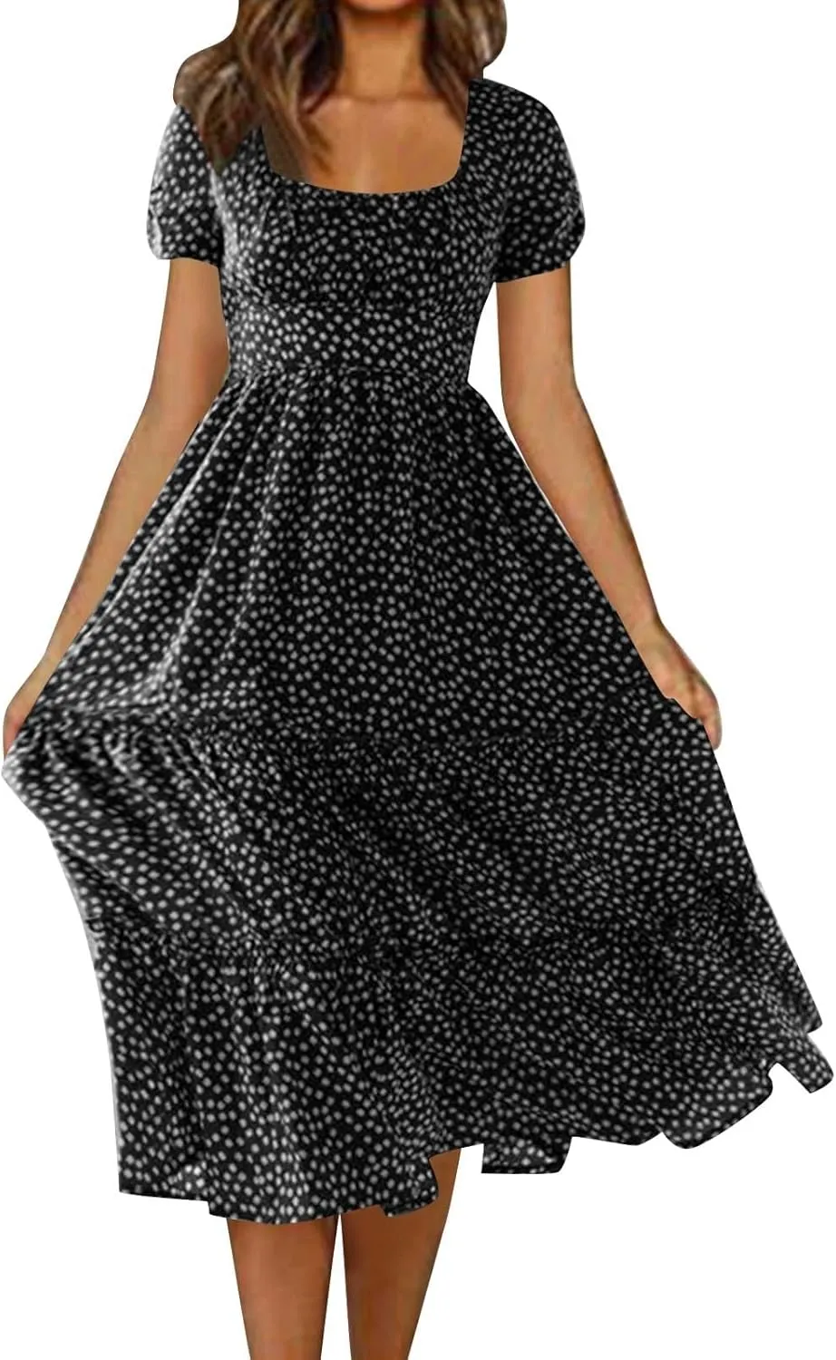 Spring Dresses for Women Floral Maxi Dress Beach Vacation Clothes Short Sleeve Casual Summer Ruffled Flowy Sundresses