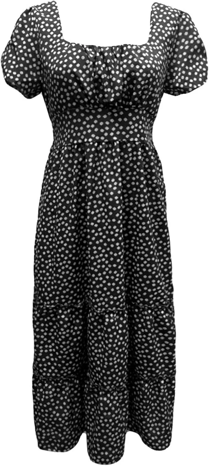 Spring Dresses for Women Floral Maxi Dress Beach Vacation Clothes Short Sleeve Casual Summer Ruffled Flowy Sundresses