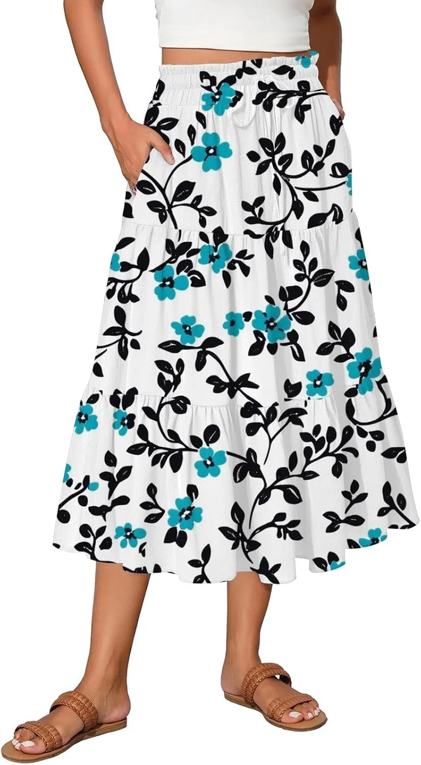 Spring Skirt for Women High Waist Flowy Maxi Skirt A-Line Long Skirt for Summer
