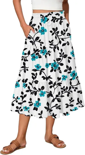 Spring Skirt for Women High Waist Flowy Maxi Skirt A-Line Long Skirt for Summer
