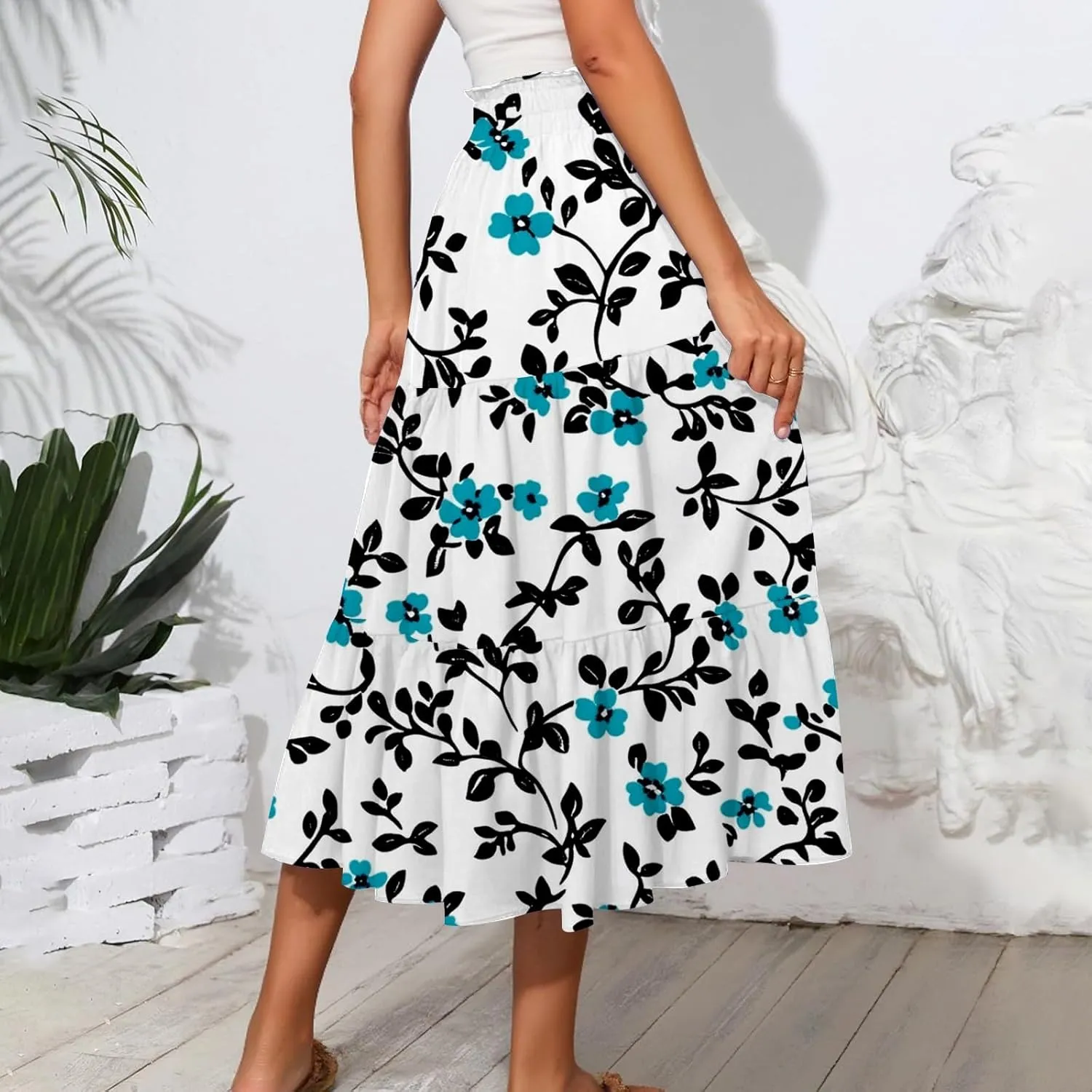Spring Skirt for Women High Waist Flowy Maxi Skirt A-Line Long Skirt for Summer