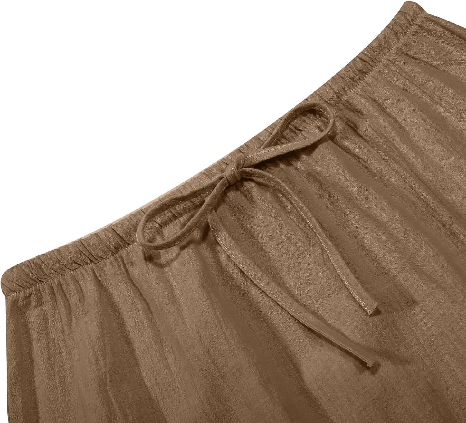 Summer Boho Linen Skirts for Women Casual Loose Maxi Length Drawstring Low Rise A-Line Flowy Long Beach Skirt
