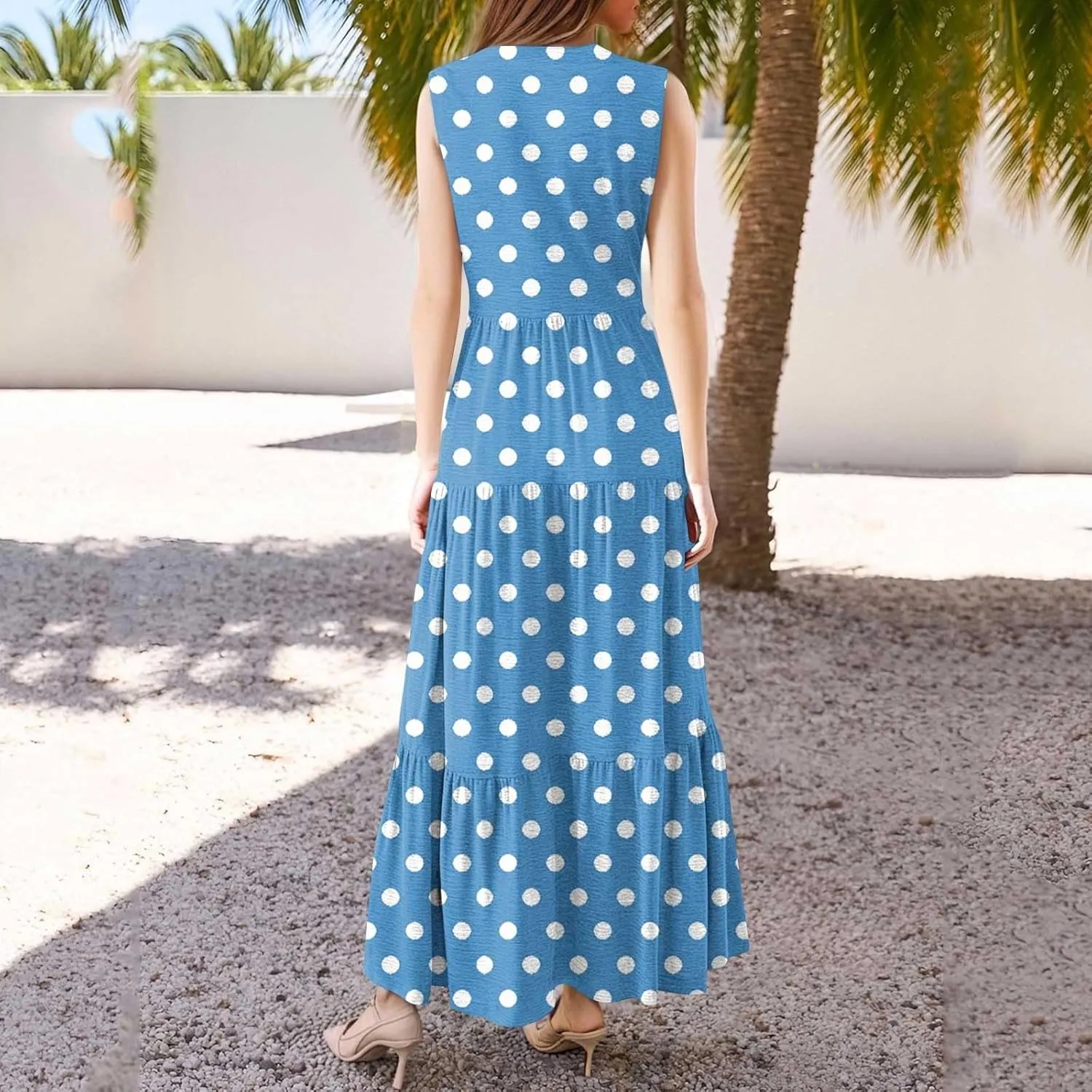 Summer Dresses for Women 2025 Casual A-Line Dress with Pockets Sleeveless V Neck Pleated Sundress Loose T-Shirt Work Dresses