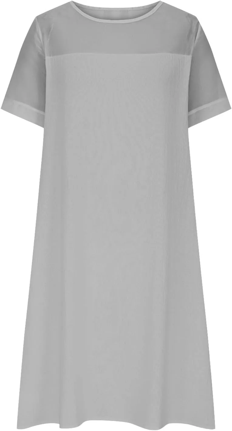 Summer Dresses for Women 2025 Short Sleeve Crewneck Casual Shirt Dress Spring Flowy Sun Dress