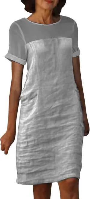 Summer Dresses for Women 2025 Short Sleeve Crewneck Casual Shirt Dress Spring Flowy Sun Dress