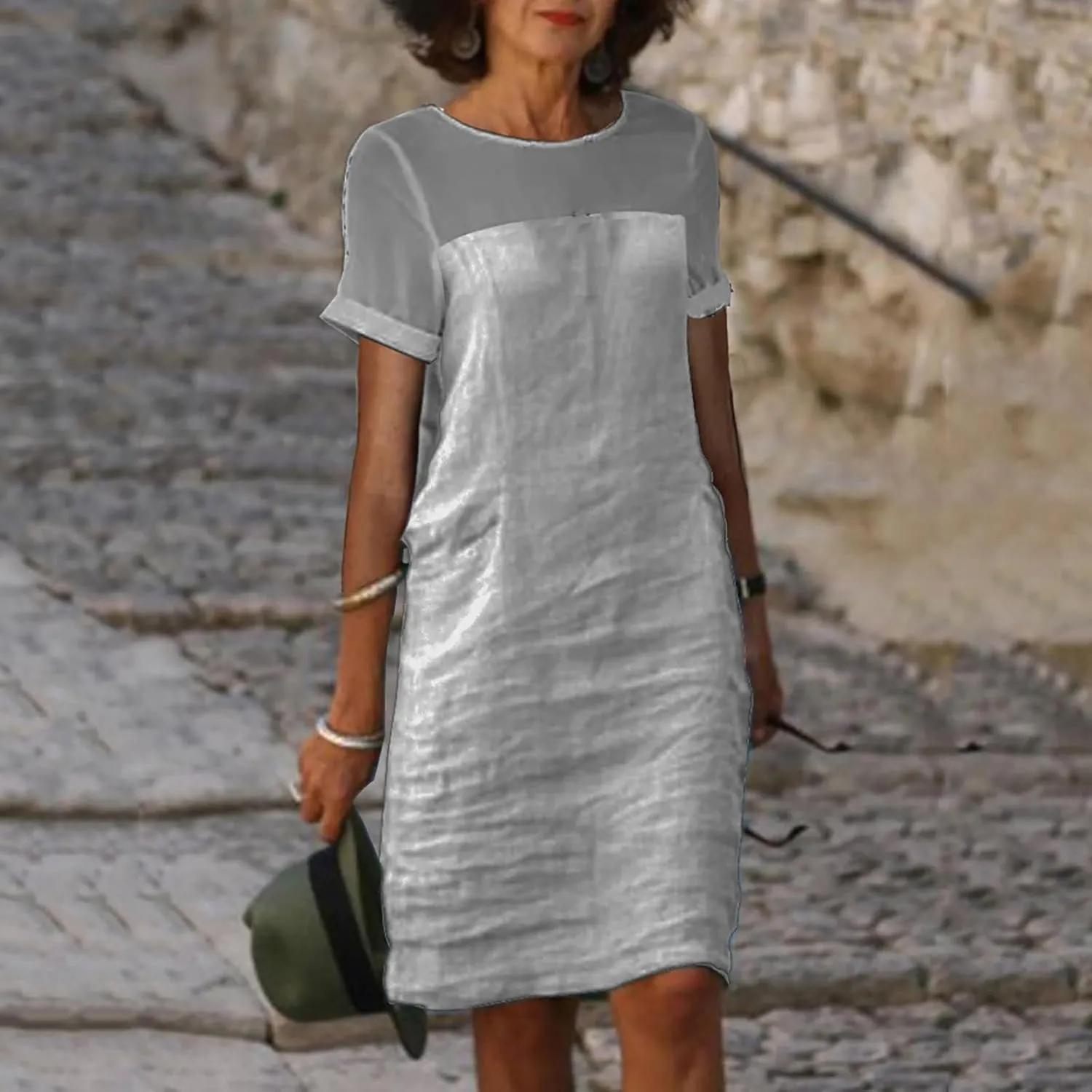Summer Dresses for Women 2025 Short Sleeve Crewneck Casual Shirt Dress Spring Flowy Sun Dress